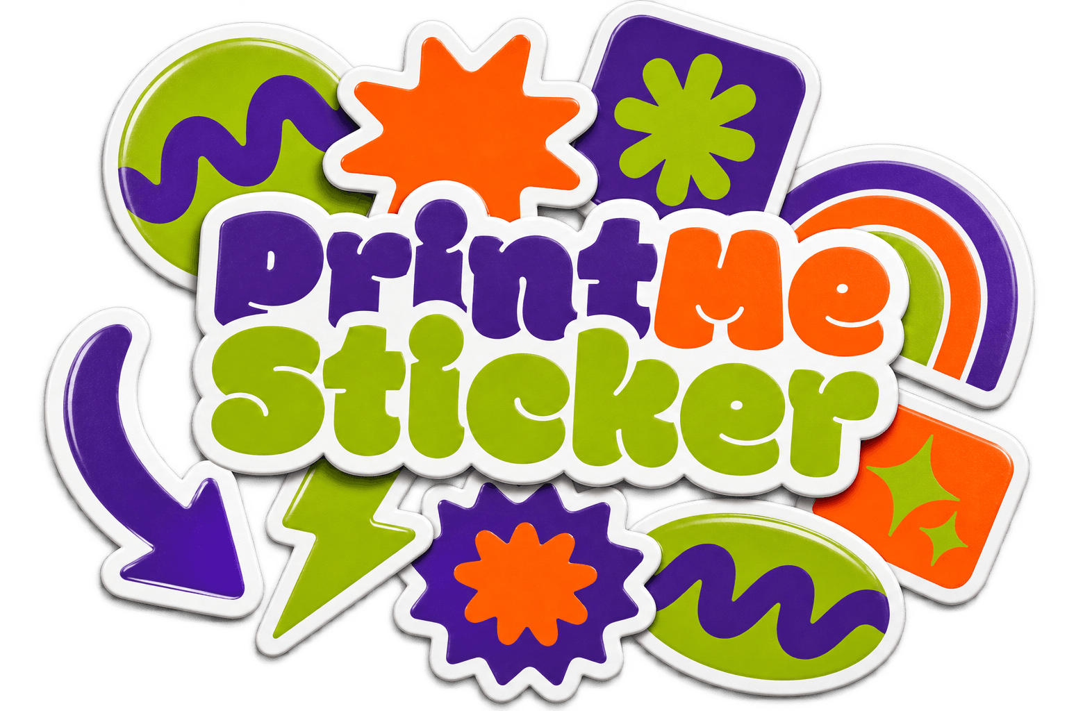 PrintMeSticker transparent floating sticker pile with different shapes